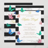 Invitation Baby Naming Jewish Black White Stripe Papillon (Devant / Derrière)