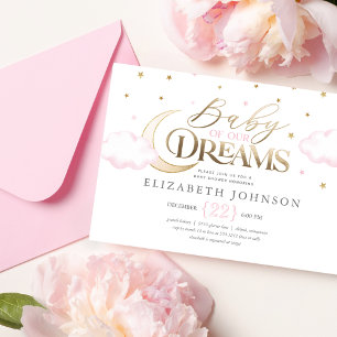 Invitation Baby of our Dreams Moon and Stars Baby shower rose