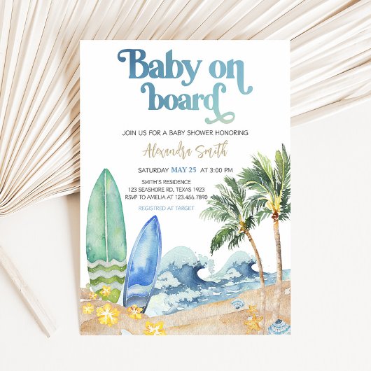 Invitation Baby on Board Baby shower de plage