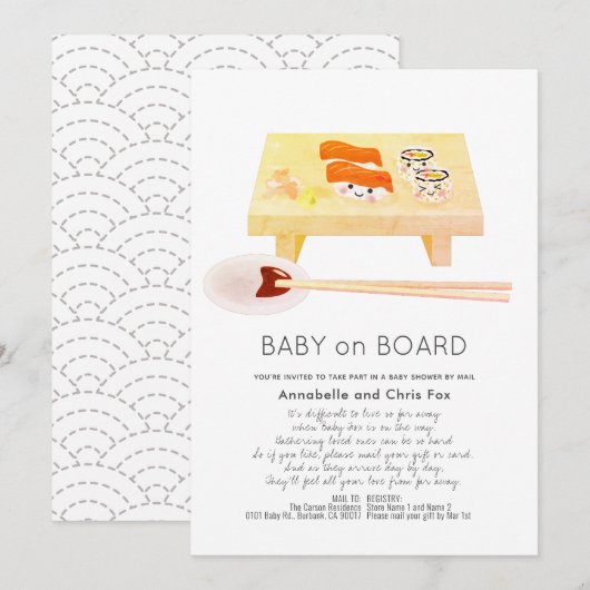 Invitation Baby on Board Baby shower Sushi par courrier (Devant / Derrière)