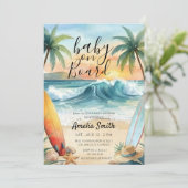 Invitation baby on board beach coast surfboard baby shower (Debout devant)