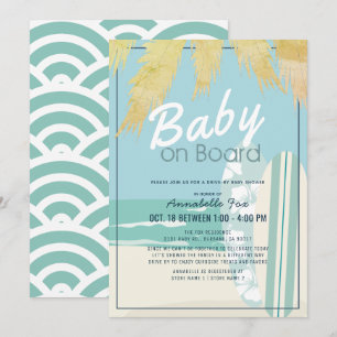 Invitation Baby on Board Beach Surf Boy Baby shower Drive by 