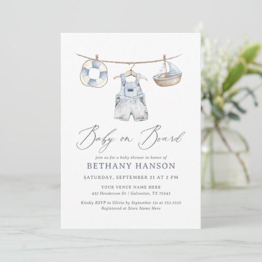 Invitation Baby on Board Nautical Baby Shower (Debout devant)