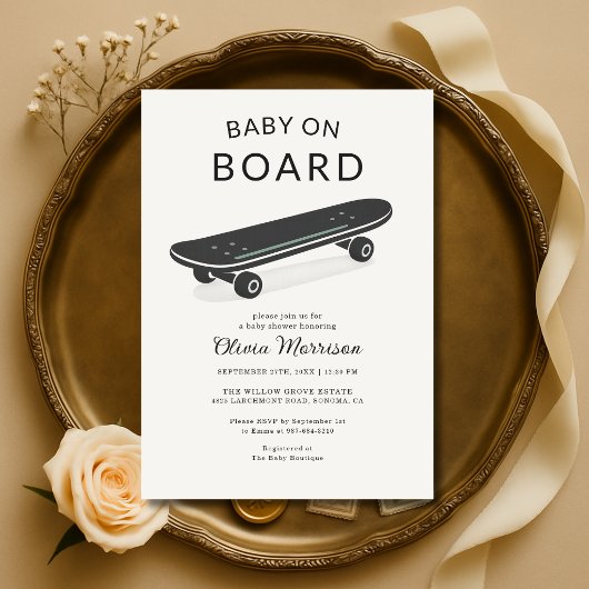 Invitation Baby on Board Skateboard Baby Shower