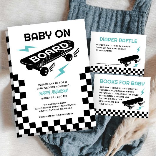 Invitation Baby on Board Skateboard Baby shower