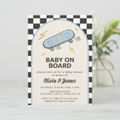 Invitation Baby on Board Skateboard Baby Shower party (Debout devant)
