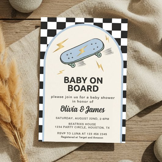 Invitation Baby on Board Skateboard Baby Shower party