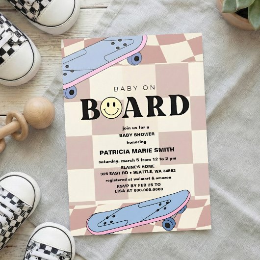 Invitation Baby on Board Skateboard Baby Shower party Invitat