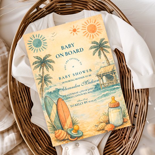 Invitation Baby On Board Surf Baby Shower
