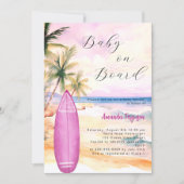 Invitation Baby on Board surf Baby shower fille rose (Devant)