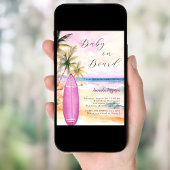 Invitation Baby on Board surf Baby shower fille rose