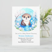 Invitation Baby Otter Blue Fleurs sauvages Baby shower garçon (Debout devant)