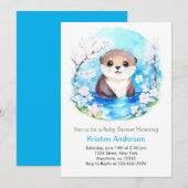 Invitation Baby Otter Blue Fleurs sauvages Baby shower garçon (Devant / Derrière)