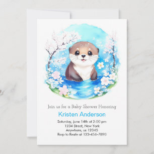 Invitation Baby Otter Blue Fleurs sauvages Baby shower garçon