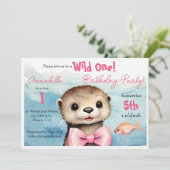 Invitation Baby Otter Wild One Girl Anniversaire (Debout devant)