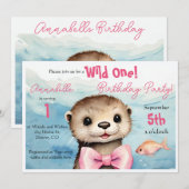 Invitation Baby Otter Wild One Girl Anniversaire (Devant / Derrière)