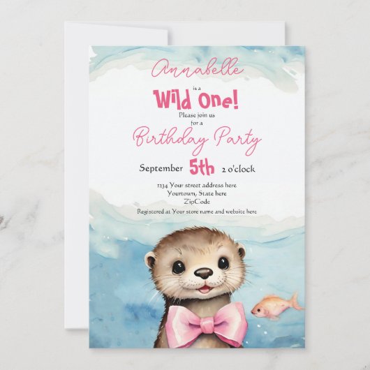 Invitation Baby Otter Wild One Girl Anniversaire (Devant)