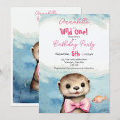 Invitation Baby Otter Wild One Girl Anniversaire (Devant / Derrière)