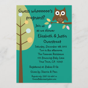 Invitation Baby Owl Whoooos Pregnant Green Shower Party Custo