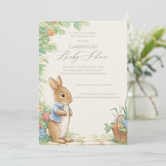 Invitation Baby Peter Rabbit Garden Baby shower (Debout devant)
