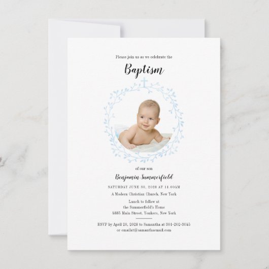 Invitation Baby Photo Christian Baptism Evénement religieux (Devant)