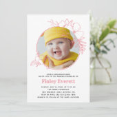 Invitation Baby Photo Rose Floral Frame Cérémonie de Naming (Debout devant)