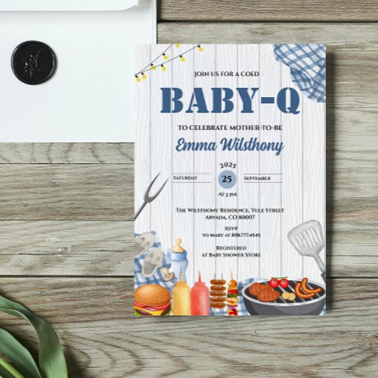 Invitation Baby-Q Baby Shower Boy Rustic BBQ Backyard Plaid 