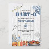 Invitation Baby-Q Baby Shower Boy Rustic BBQ Backyard Plaid  (Devant)