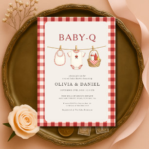 Invitation Baby Q Corde à Linge Baby Shower Rouge à Carreaux