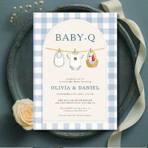 Invitation Baby-Q Cordon Bleu à Carreaux Baby Shower