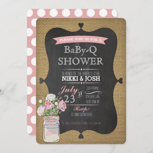 Invitation BaBy-Q Douche Burlap Mason Jar Chalkboard Invitati (Devant / Derrière)