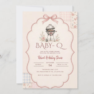 Invitation Baby Q Fête de Naissance à l'eau de rose Ruban Ros