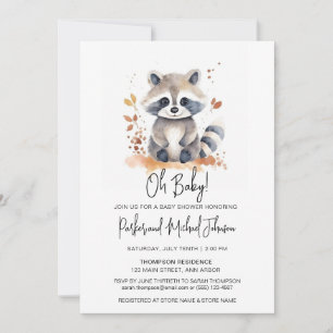 Invitation Baby Raccoon Baby shower animal de bois