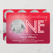 Invitation Baby Red Disco thème premier anniversaire (Devant / Derrière)