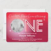 Invitation Baby Red Disco thème premier anniversaire (Devant)