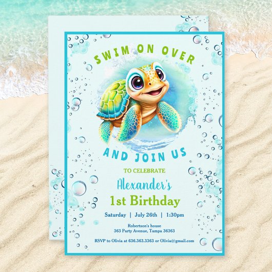 Invitation Baby Sea Turtle Boy Custom Age Premier anniversair
