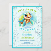 Invitation Baby Sea Turtle Boy Custom Age Premier anniversair (Devant)