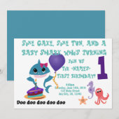 Invitation Baby Shark fête d'anniversaire personnalisée (Devant / Derrière)