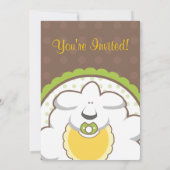 Invitation Baby Sheep Green Jaune Baby shower Brown Invitatio (Dos)