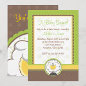 Invitation Baby Sheep Green Jaune Baby shower Brown Invitatio (Devant / Derrière)