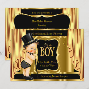 Invitation Baby-Show de Gentleman Noir Or Drapés Brunette