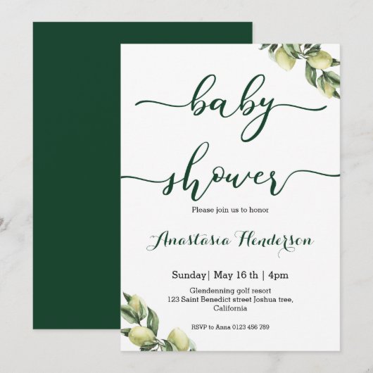 Invitation baby shower (Devant / Derrière)