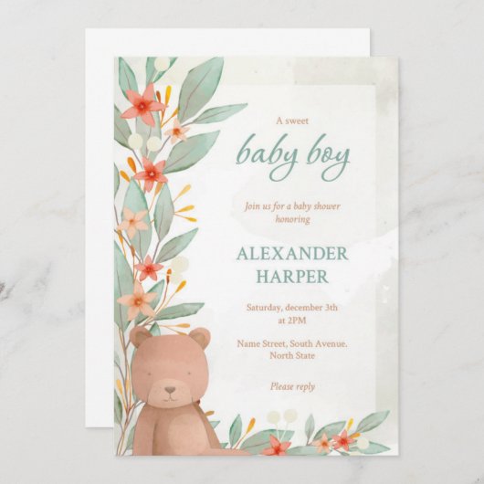 Invitation baby shower (Devant / Derrière)