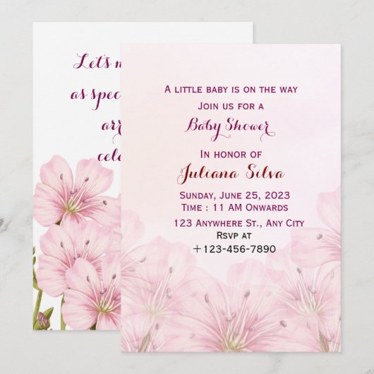 Invitation baby shower (Devant / Derrière)