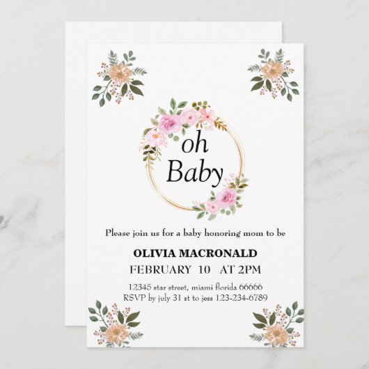 Invitation baby shower (Devant / Derrière)