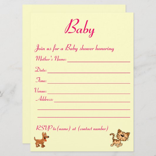 invitation baby shower. (Devant / Derrière)