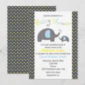 Invitation Baby Shower 2 Éléphants Bleus à Points (Devant / Derrière)