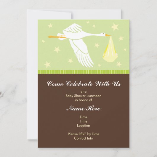 Invitation Baby shower 5x7 - Vert et Brown (Devant)