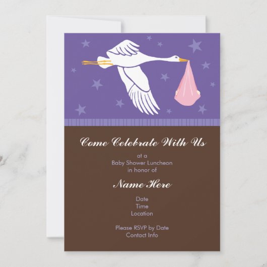 Invitation Baby shower 5x7 - Violet avec Brown (Devant)
