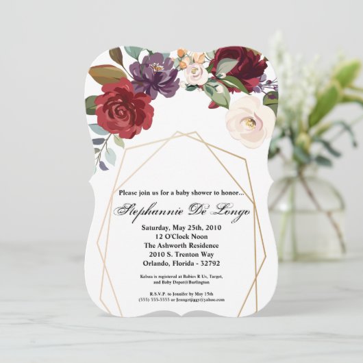 Invitation Baby shower 5x7 White Roses Gold Geomet (Debout devant)